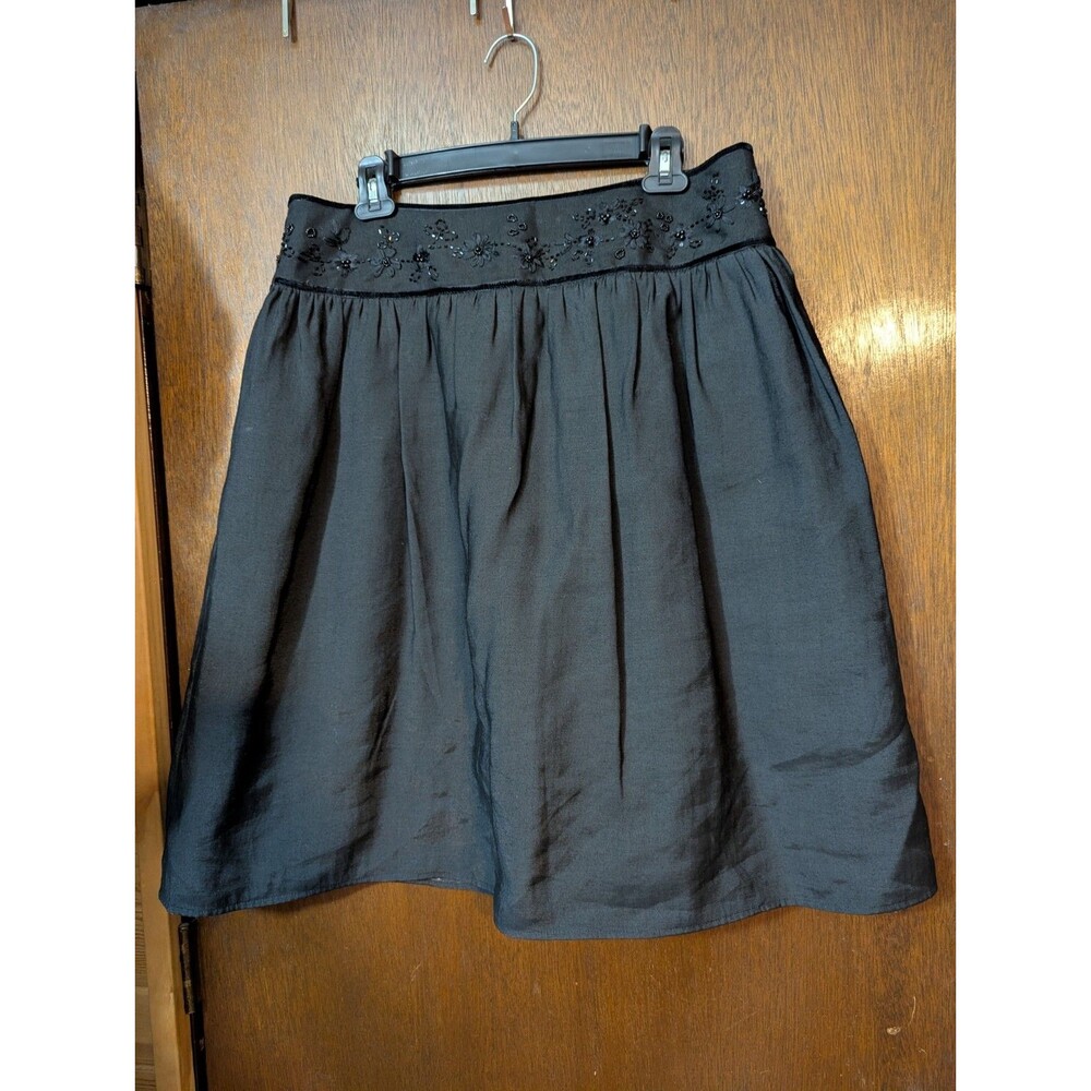 Attention Women's Skirt Black Embroidered Velvet Waist Size 14